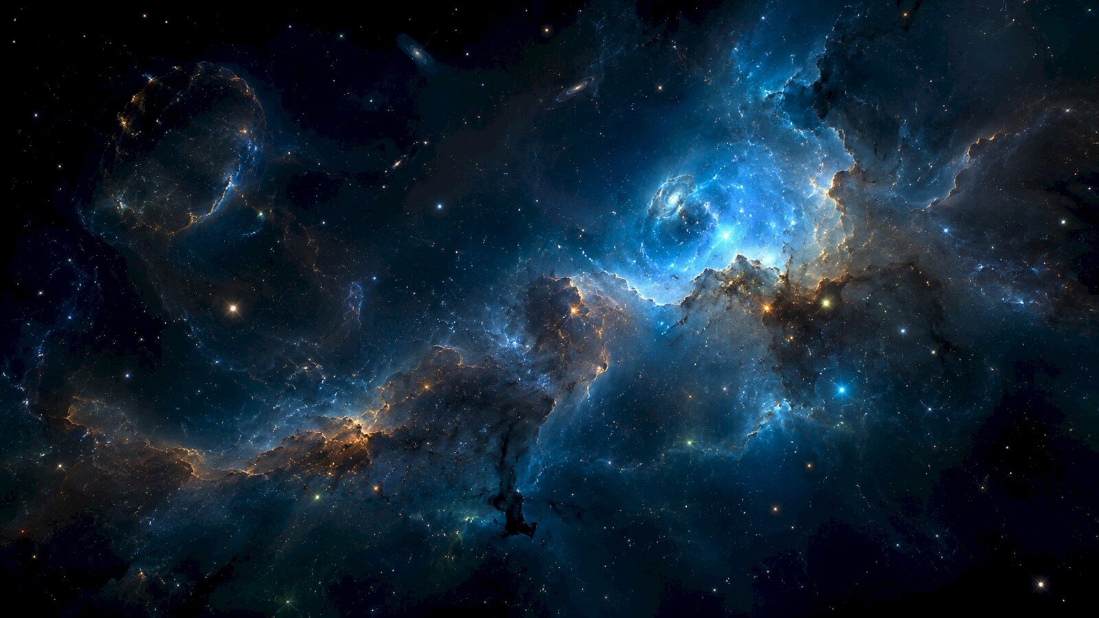 A GServa editorial illustration of interstellar matter cycling through stars, nebulae and the wider universe.